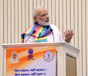 The Prime Minister, Shri Narendra Modi addressing the gathering at Sahkar Sammelan, on the occasion of birth centenary of Laxmanrao Inamdar, in New Delhi on September 21, 2017.