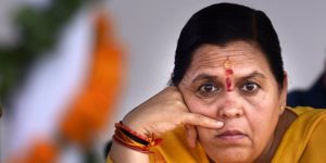 NEW DELHI, INDIA - MAY 7: Uma Bharti, Water Resources Minister, during the launch of schemes under Yamuna Action Plan-III and flags off the first Trash Skimmer for river surface cleaning on River Yamuna Namami Gange Project at Chhat Ghat, near ITO, on May 7, 2016 in New Delhi, India. (Photo by Raj K Raj/Hindustan Times via Getty Images)